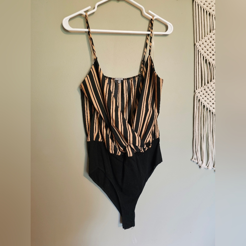 Charlotte Russe Black and Gold Striped Tank Top Bodysuit Size XL